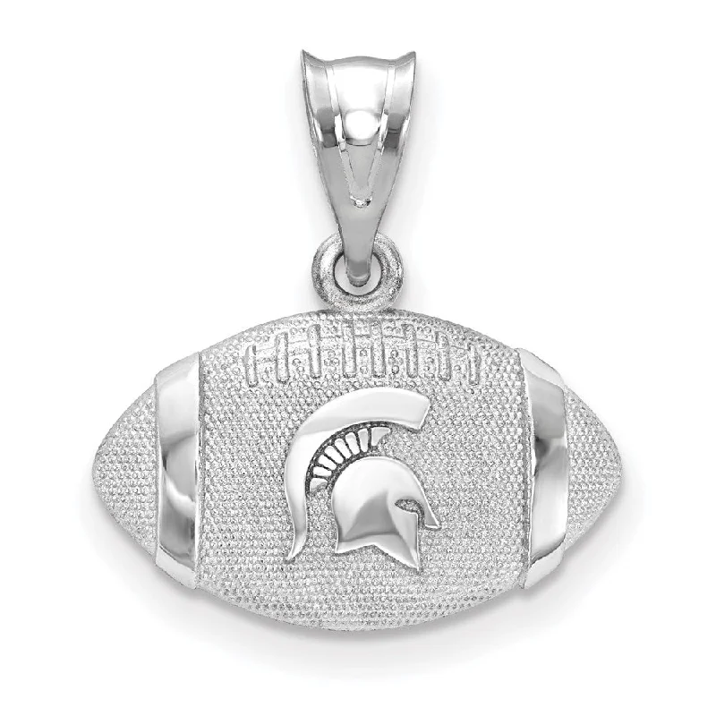 Sterling Silver Rhodium Plated Michigan State SM 3D Football Pendant