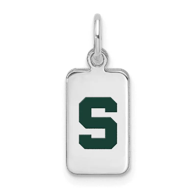 Sterling Silver Rhodium Plated Michigan State XS Enamel Tag Charm