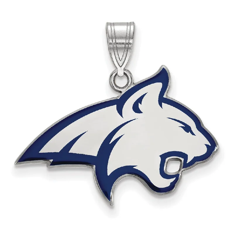 Sterling Silver Rhodium Plated Montana State U. Large Enamel Pendant