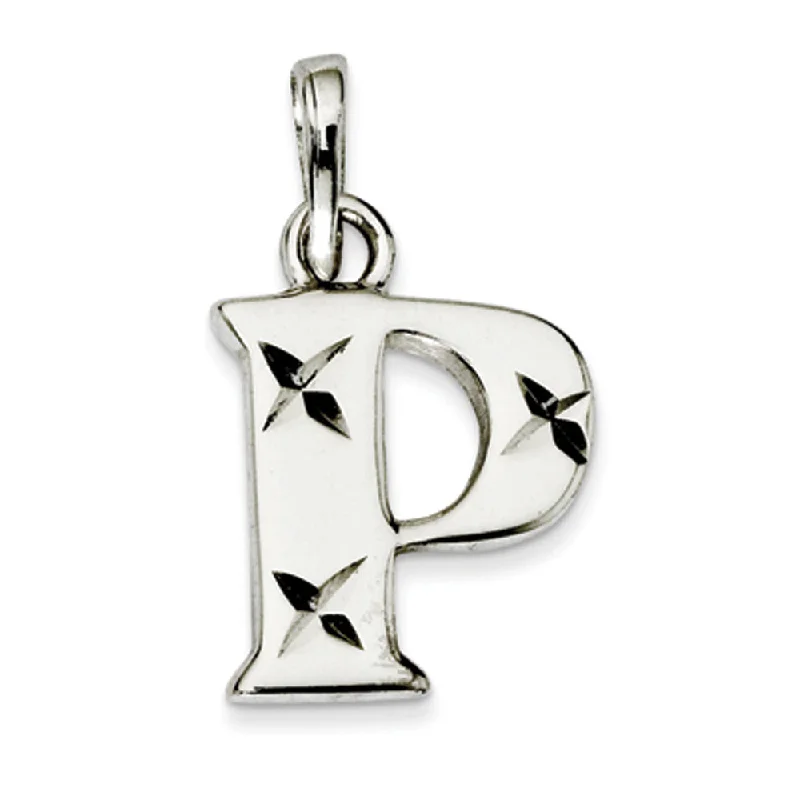 Sterling Silver, Sabrina Collection, D/C Block Initial  P Pendant