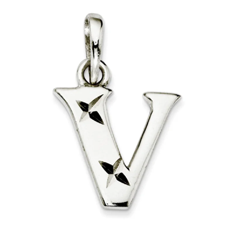 Sterling Silver, Sabrina Collection, D/C Block Initial  V Pendant