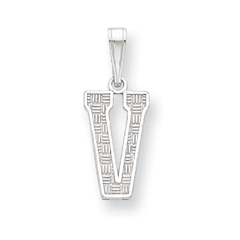 Sterling Silver, Sami Collection, Textured Block Initial V Pendant