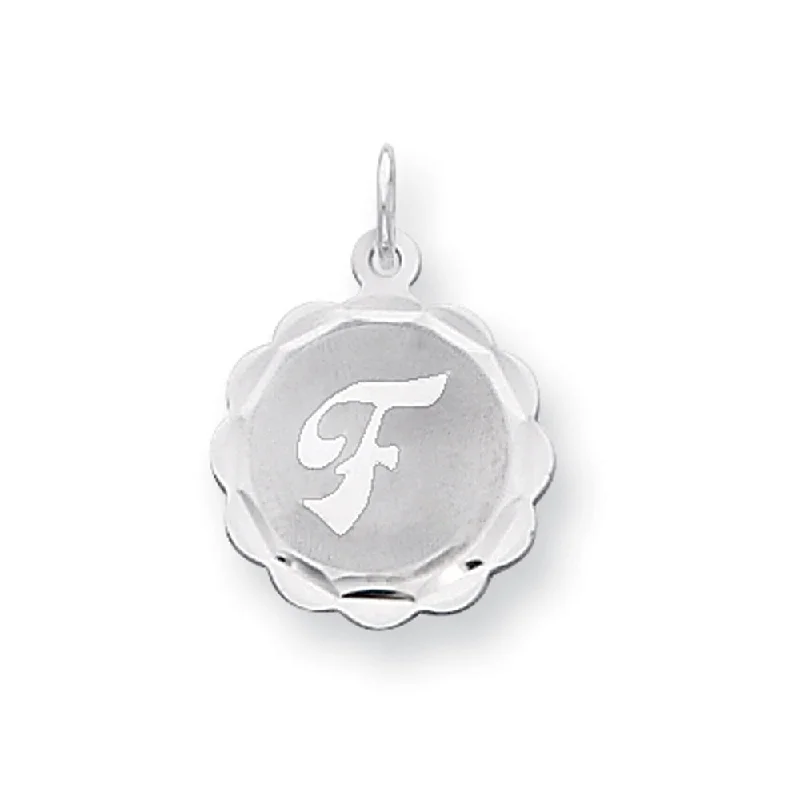 Sterling Silver, Sarah Collection 15mm Brocaded Disc Initial F Pendant