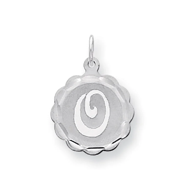 Sterling Silver, Sarah Collection 15mm Brocaded Disc Initial O Pendant