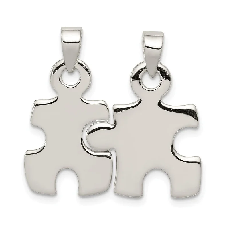 Sterling Silver, Set of 2, Polished Puzzle Piece Pendants