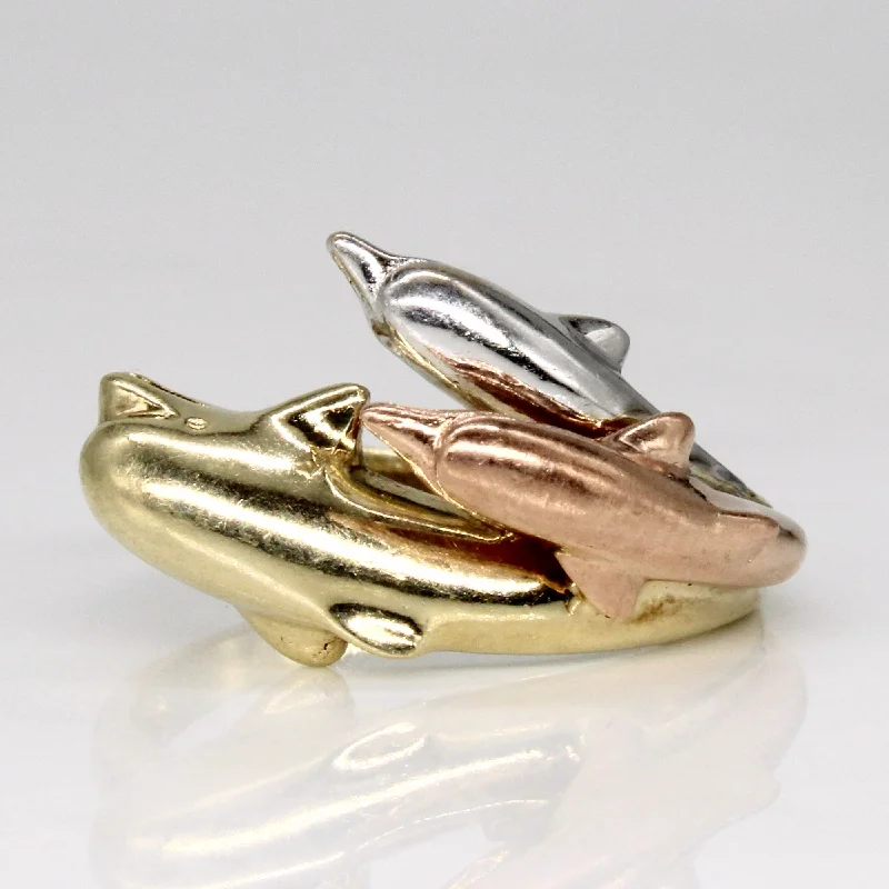 Stunning Jewelry Pieces At The Lowest Prices Ever 10k Tri Tone Gold Dolphin Ring | SZ 6.75 |