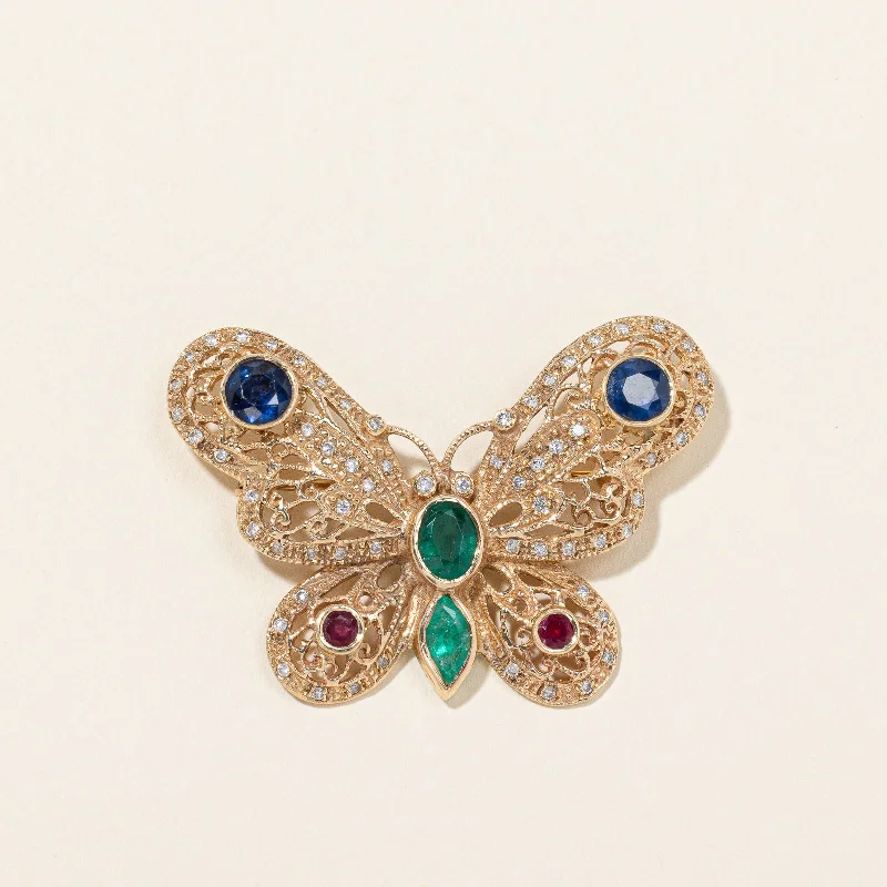 Elegant Rose Gold Jewelry For A Stylish Touch 14K Yellow Gold Butterfly Motif Diamond Brooch | 3.30ctw, 0.61ctw