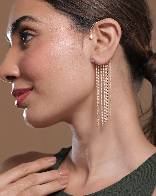 Huge Savings On Timeless Jewelry Collections 18K Gold Plated Zirconia Studded Multi-Layered Shoulder Duster Ear Cuff Earrings