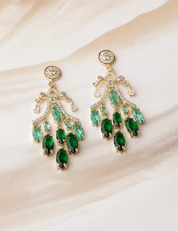 Elegant Rose Gold Jewelry For A Stylish Touch 22K Gold-Plated Emerald & Aqua Green AD & Cubic Zirconia Studded Chandelier Earrings