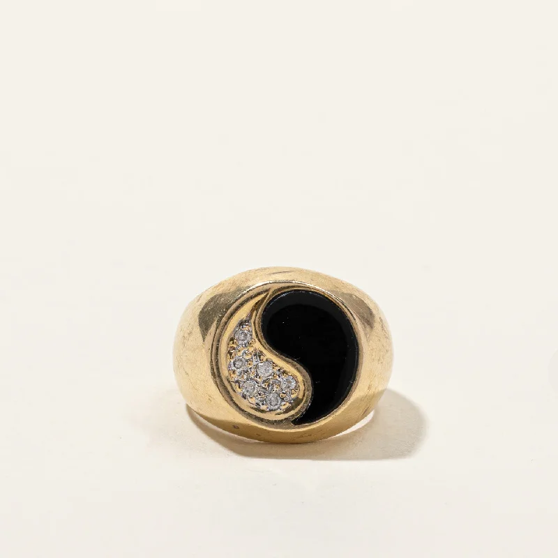 Handcrafted Jewelry Sale – Unique Designs At Low Prices Cluster Diamond Onyx Gold Yin Yang Ring | 0.07ctw | SZ 7 |