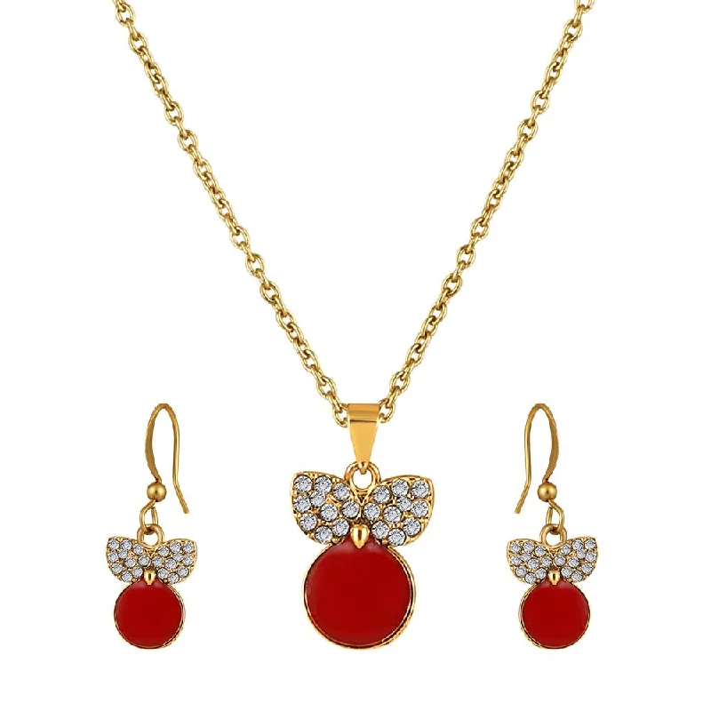 Premium Diamond Jewelry At Once-In-A-Lifetime Discounts Mahi Gold Plated Red Meenakari Work and Crystals Cute Pendant Set for Women (NL1103828GRed)