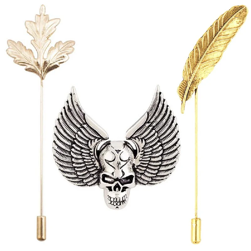 Once-A-Year Jewelry Deals – Shop Before They’Re Gone Mahi Combo of Leaf Skull Wings and Mapel Leaf Shirt Stud Brooch Pin for Men (CO1105178M)