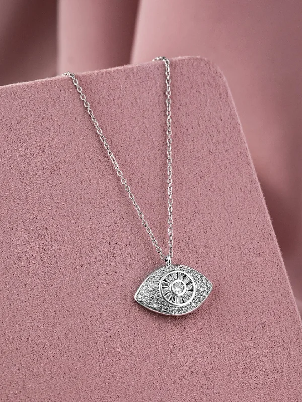 Discover Unique Jewelry With Special Limited-Time Offers Rhodium-Plated Evil Eye Pendant Necklace with Pavé Cubic Zirconia Studded