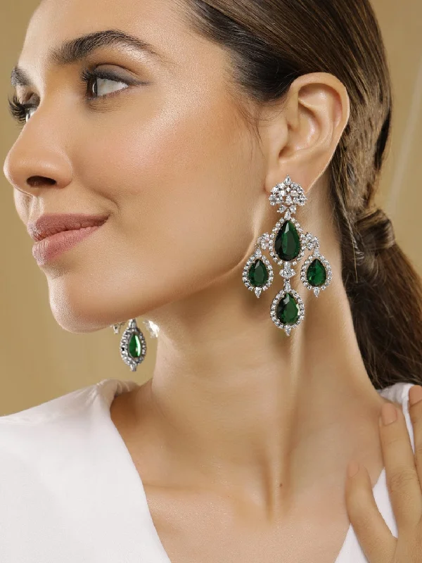 Special Sale On Handcrafted Jewelry – Shop Today Rubans 18K Gold-Plated Emerald Green & Cubic Zirconia Studded Premium Chandelier Earrings