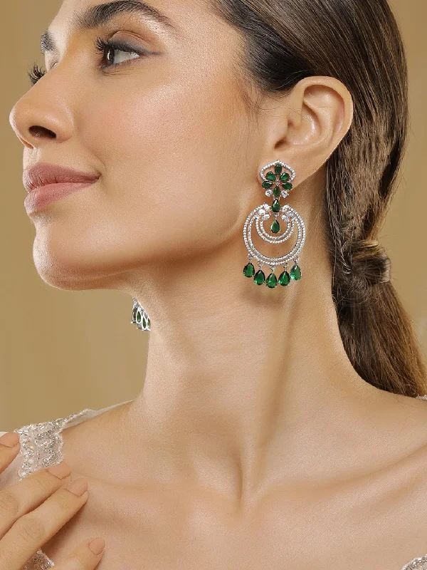 Exclusive Jewelry Sale – Shine For Less Rubans 18K Gold-Plated Emerald & Zirconia Studded Green Beaded Long Chandbali Earring