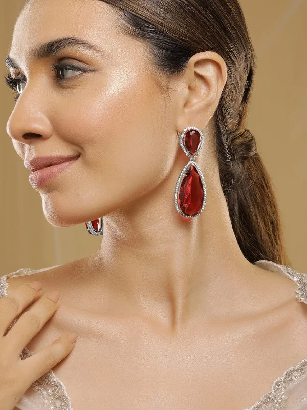 Seasonal Jewelry Deals – Elevate Your Style Rubans 18K Gold-Plated Ruby Red & Cubic Zirconia Studded Premium Drop Earrings