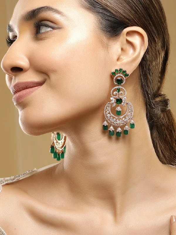 Shop Stylish Jewelry Now And Save Big Rubans 18K Rose Gold-Plated Emerald & Zirconia Studded Green Beaded Long Chandbali Earring