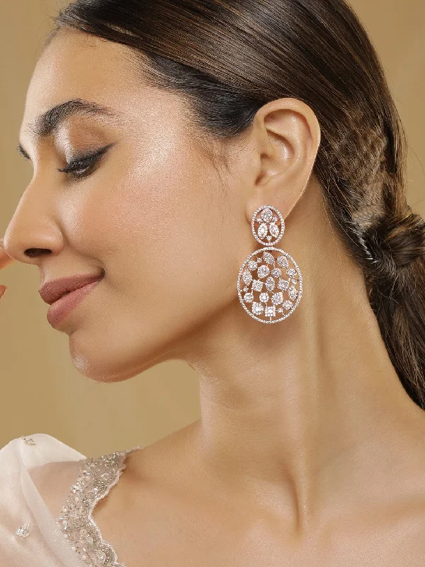 Grab Your Favorite Jewelry At The Lowest Prices Rubans 18K Rose Gold-Plated White Cubic Zirconia Studded Premium Drop Earrings