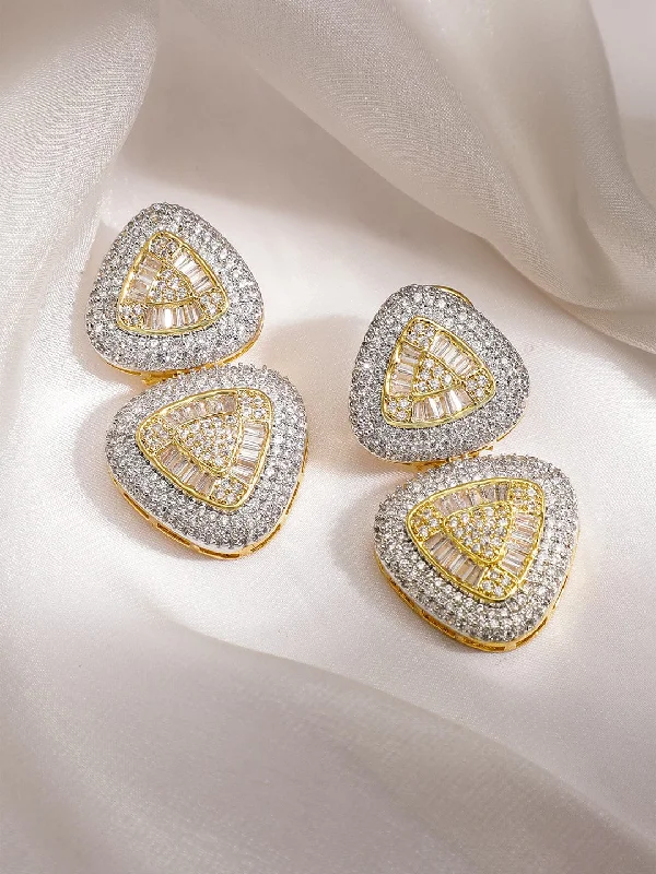 Elegant Jewelry, Exclusive Prices – Shop Now Rubans Dual Gold & Rhodium-Plated Premium AAA Crystal & Cubic Zirconia Studded Triangular Drop Earrings