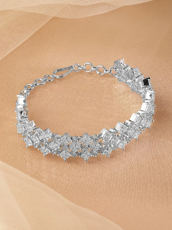 Best Jewelry Sale – Shop Exclusive Designs Now Rubans Rhodium-Plated Cubic Zirconia Studded Luxurious Bracelet