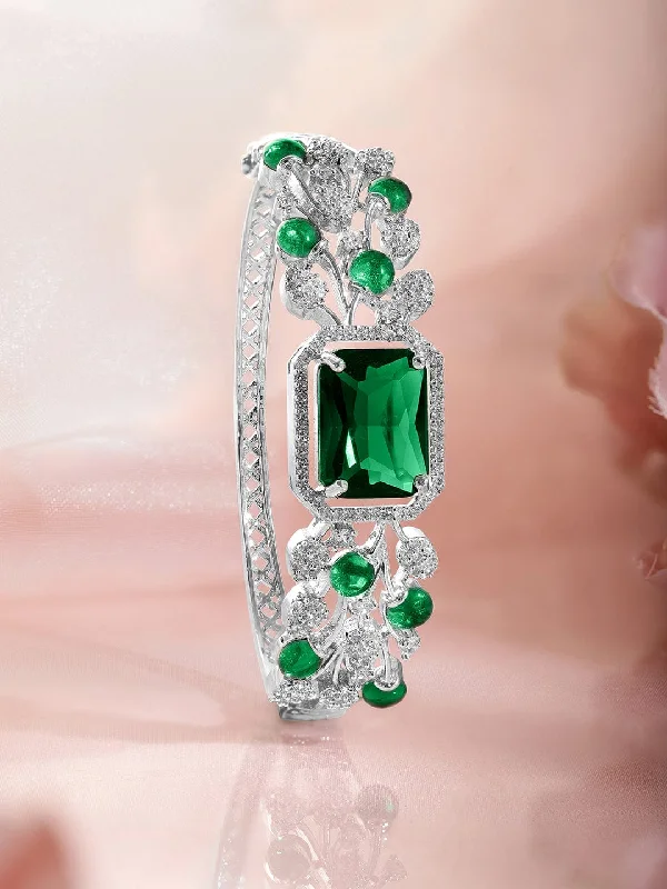 Flash Deals On Fine Jewelry – Shop Before It's Gone Rubans Rhodium-Plated Emerald Green & Cubic Zirconia Studded Premium Bracelet