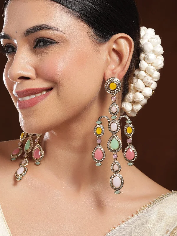 Holiday Jewelry Sale – Perfect Gifts At The Best Prices Rubans 22K Mehandi Gold-Plated Multicolor Gemstone & Zirconia Studded Chandelier Earrings