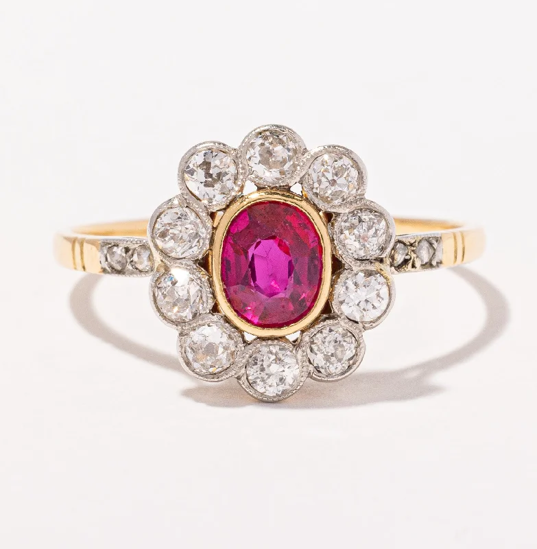 Celebrate With Sparkle – Jewelry Sale Now Live Antique Ruby & Diamond Halo Ring | 0.82ct, 0.78ctw | SZ 10 |