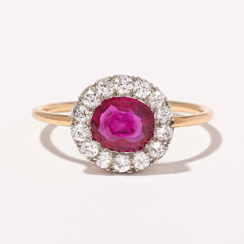 Don't Miss Out On Jaw-Dropping Jewelry Discounts Edwardian Ruby & Old European Cut Diamond Halo Ring | 0.90ct, 0.42ctw | SZ 6 |