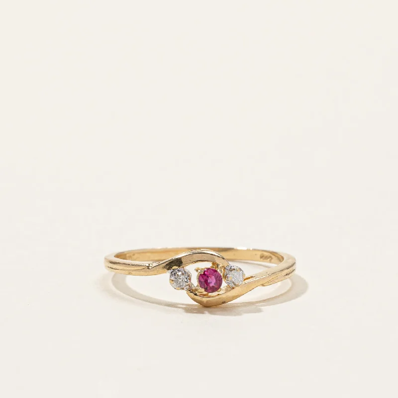 Bohemian-Inspired Jewelry For Free-Spirited Fashion Synthetic Ruby & Diamond Bypass Ring | 0.06ct | 0.02ctw | SZ 6.5 |